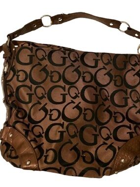 Monogram-Print Brown Shoulder Bag with Black Logo Pattern